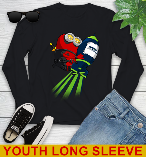 NFL Football Seattle Seahawks Deadpool Minion Marvel Shirt Youth Long Sleeve