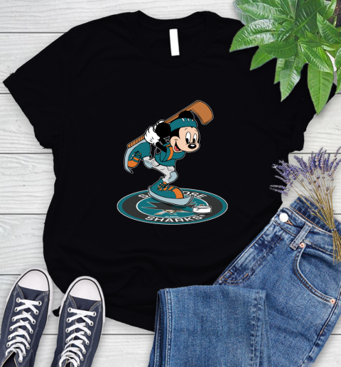 NHL Hockey San Jose Sharks Cheerful Mickey Disney Shirt Women's T-Shirt