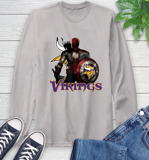 NFL Captain America Thor Spider Man Hawkeye Avengers Endgame Football Minnesota Vikings Long Sleeve T-Shirt 12