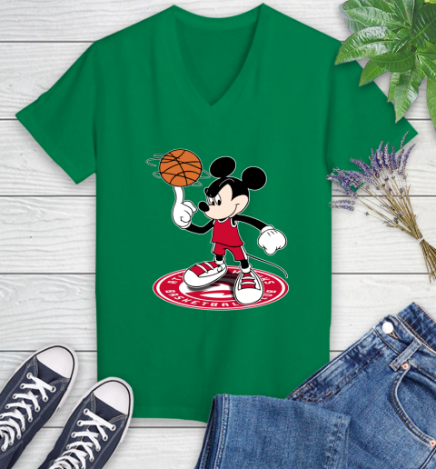 NBA Basketball Atlanta Hawks Cheerful Mickey Disney Shirt Women's V-Neck T-Shirt 5