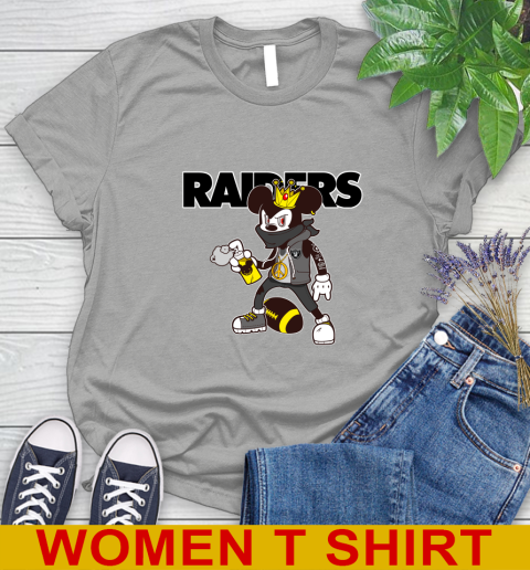 Oakland Raiders NFL Football Mickey Peace Sign Sports Women's T-Shirt 11