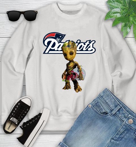 New England Patriots NFL Football Groot Marvel Guardians Of The Galaxy Youth Sweatshirt