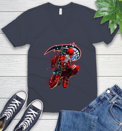 NBA Deadpool Marvel Comics Sports Basketball Orlando Magic V-Neck T-Shirt 9
