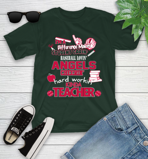 Los Angeles Angels MLB I'm A Difference Making Student Caring Baseball Loving Kinda Teacher Youth T-Shirt 5