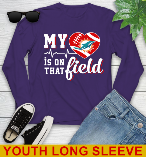 NFL My Heart Is On That Field Football Sports Miami Dolphins Youth Long Sleeve 4