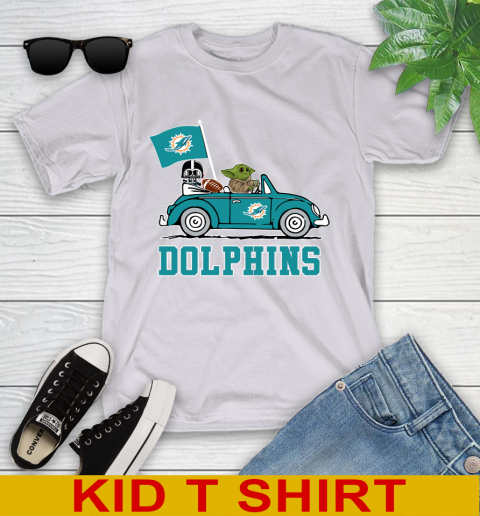 NFL Football Miami Dolphins Darth Vader Baby Yoda Driving Star Wars Shirt Youth T-Shirt 5