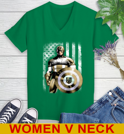 Vegas Golden Knights NHL Hockey Captain America Marvel Avengers American Flag Shirt Women's V-Neck T-Shirt 5