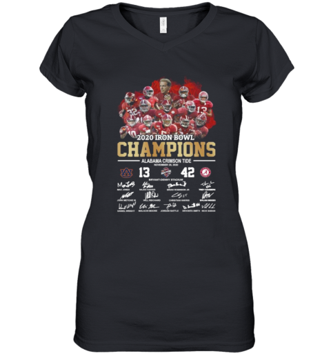 2020 Iron Bowl Champions Alabama Crimson Tide Signatures Women's V-Neck T-Shirt