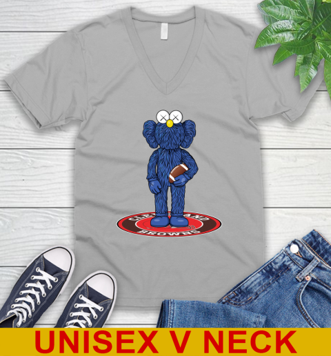 NFL Football Cleveland Browns Kaws Bff Blue Figure Shirt V-Neck T-Shirt 4