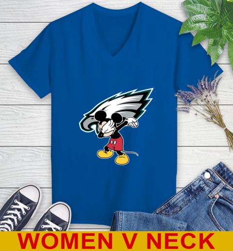 Philadelphia Eagles NFL Football Dabbing Mickey Disney Sports Women's V-Neck T-Shirt 11