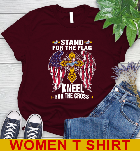 MLB Baseball Los Angeles Dodgers Stand For Flag Kneel For The Cross Shirt Women's T-Shirt 6