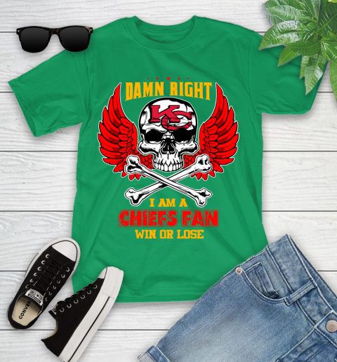 NFL Damn Right I Am A Kansas City Chiefs Win Or Lose Skull Football Sports Youth T-Shirt 8