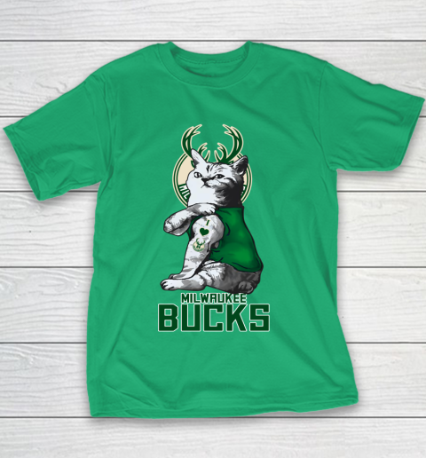 NBA Basketball My Cat Loves Milwaukee Bucks Youth T-Shirt 3