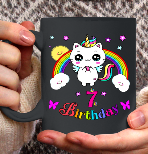 Caticorn 7th seven years Birthday Unicorn Cat Rainbow Ceramic Mug 11oz
