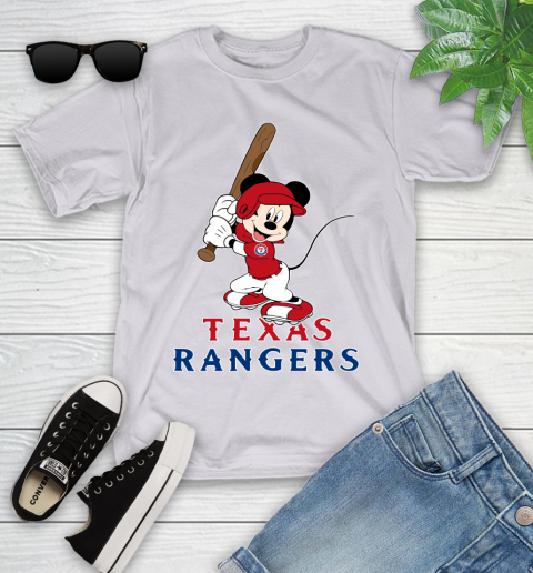 MLB Baseball Texas Rangers Cheerful Mickey Mouse Shirt Youth T-Shirt 4