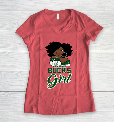 Milwaukee Bucks Girl NBA Women's V-Neck T-Shirt 6