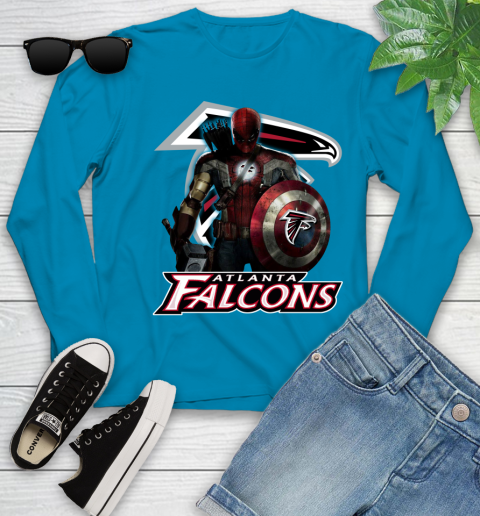 NFL Captain America Thor Spider Man Hawkeye Avengers Endgame Football Atlanta Falcons Youth Long Sleeve 7