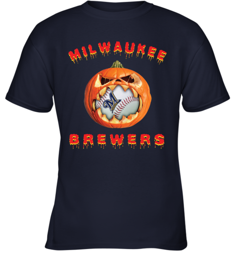 MLB Milwaukee Brewers Halloween Pumpkin Baseball Sports T Shirt