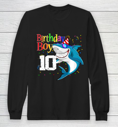Kids 10th Birthday Boy Shark Shirts 10 Jaw Some Four Tees Boys 10 Years Old Long Sleeve T-Shirt