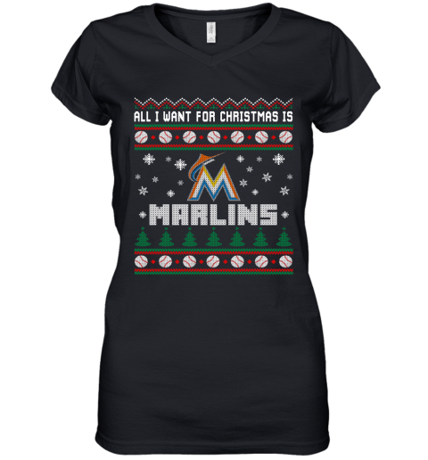 Miami Marlins Even Santa Claus Cheers For Christmas MLB Women's T-Shirt