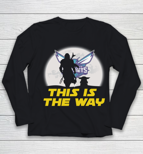 Charlotte Hornets NBA Basketball Star Wars Yoda And Mandalorian This Is The Way Youth Long Sleeve