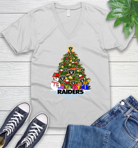Oakland Raiders Merry Christmas NFL Football Sports V-Neck T-Shirt