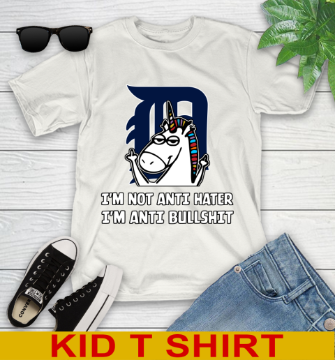 Detroit Tigers MLB Baseball Unicorn I'm Not Anti Hater I'm Anti Bullshit Youth T-Shirt