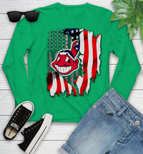 Cleveland Indians MLB Baseball American Flag Youth Long Sleeve 7