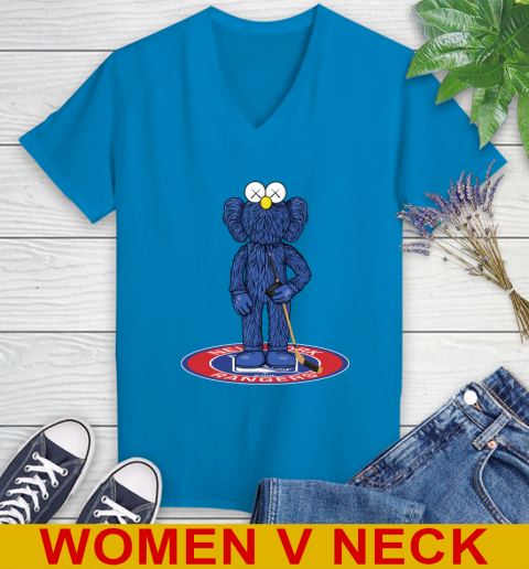 NHL Hockey New York Rangers Kaws Bff Blue Figure Shirt Women's V-Neck T-Shirt 8