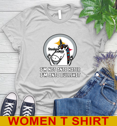 Pittsburgh Steelers NFL Football Unicorn I'm Not Anti Hater I'm Anti Bullshit Women's T-Shirt