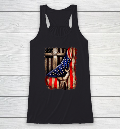 Christian Gift For Men Women Proud American Flag Patriotic Racerback Tank