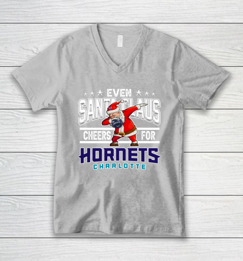 Charlotte Hornets Even Santa Claus Cheers For Christmas NBA V-Neck T-Shirt 3