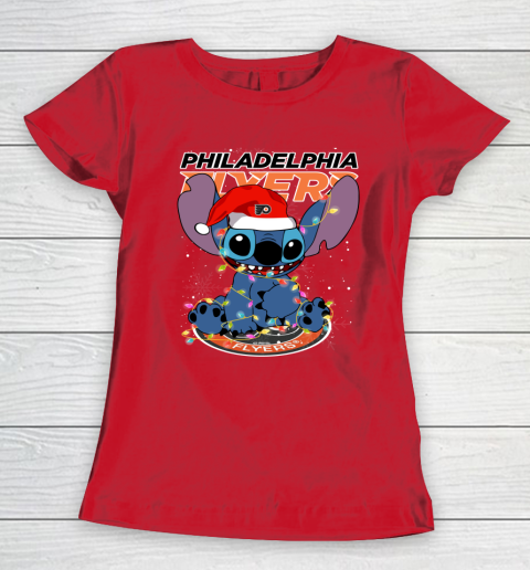 Philadelphia Flyers NHL Hockey noel stitch Christmas Women's T-Shirt 7