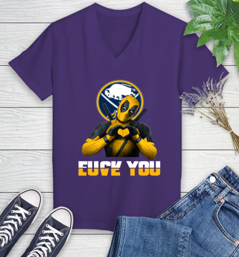 NHL Buffalo Sabres Deadpool Love You Fuck You Hockey Sports Women's V-Neck T-Shirt 3