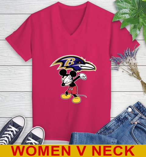 Baltimore Ravens NFL Football Dabbing Mickey Disney Sports Women's V-Neck T-Shirt 10