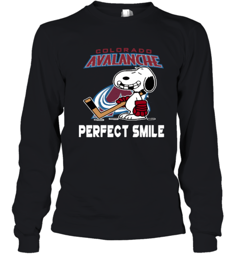 qdsj colorado avalanche snoopy perfect smile the peanuts youth long sleeve 50 front black