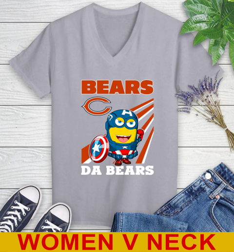 NFL Football Chicago Bears Captain America Marvel Avengers Minion Shirt Women's V-Neck T-Shirt 4