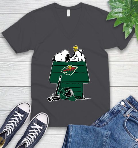 Minnesota Wild NHL Hockey Snoopy Woodstock The Peanuts Movie V-Neck T-Shirt 5