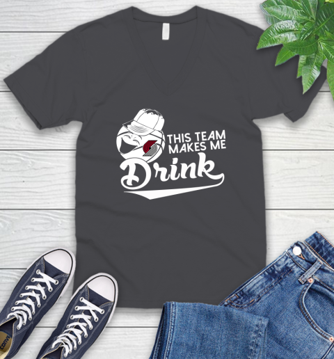 Portland Trail Blazers NBA Basketball This Team Makes Me Drink Adoring Fan V-Neck T-Shirt 4