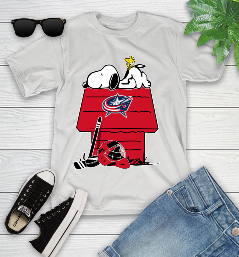 Columbus Blue Jackets NHL Hockey Snoopy Woodstock The Peanuts Movie Youth T-Shirt