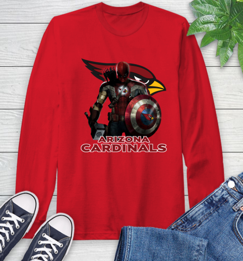 NFL Captain America Thor Spider Man Hawkeye Avengers Endgame Football Arizona Cardinals Long Sleeve T-Shirt 10