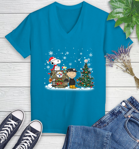 NFL Pittsburgh Steelers Snoopy Charlie Brown Christmas Football Super Bowl Sports Women's V-Neck T-Shirt 7