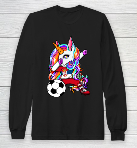 Dabbing Unicorn Serbia Soccer Fans Jersey Serbian Football Long Sleeve T-Shirt