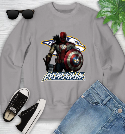 NHL Captain America Thor Spider Man Hawkeye Avengers Endgame Hockey Nashville Predators Youth Sweatshirt 4