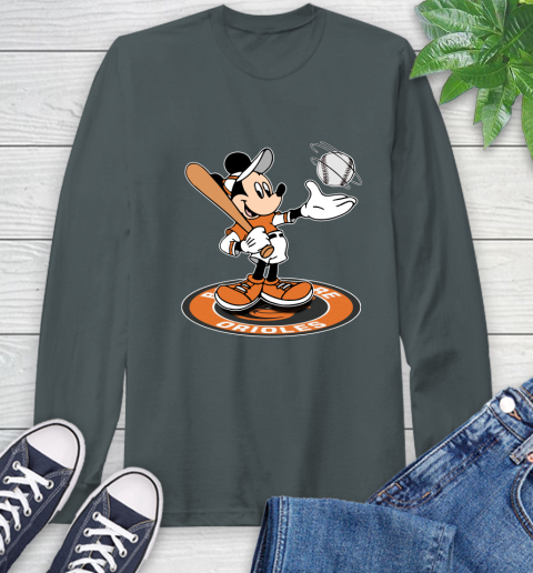 MLB Baseball Baltimore Orioles Cheerful Mickey Disney Shirt Long Sleeve T-Shirt 7