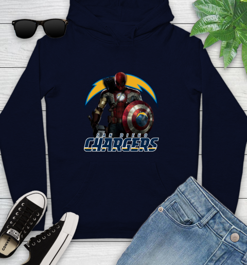 NFL Captain America Thor Spider Man Hawkeye Avengers Endgame Football San Diego Chargers Youth Hoodie 4