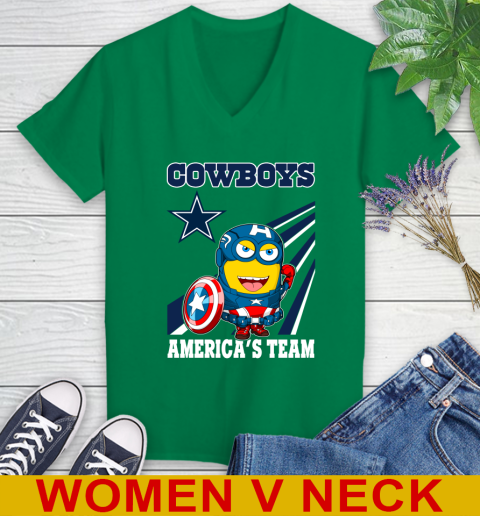 NFL Football Dallas Cowboys Captain America Marvel Avengers Minion Shirt Women's V-Neck T-Shirt 5