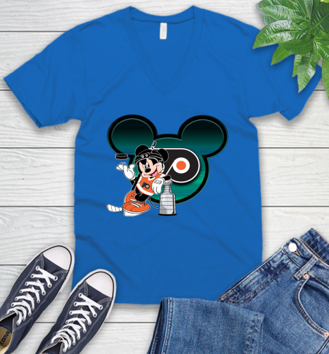 NHL Philadelphia Flyers Stanley Cup Mickey Mouse Disney Hockey T Shirt V-Neck T-Shirt 6