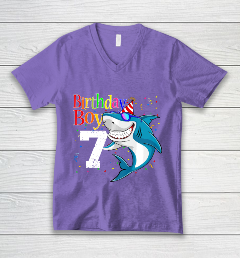 Kids 7th Birthday Boy Shark Shirts 7 Jaw Some Four Tees Boys 7 Years Old V-Neck T-Shirt 8