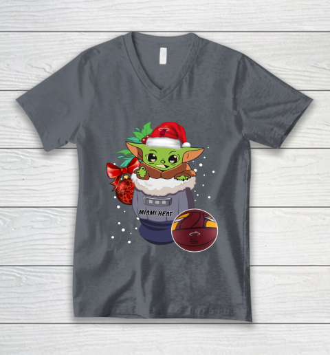 Miami Heat Christmas Baby Yoda Star Wars Funny Happy NBA V-Neck T-Shirt 5